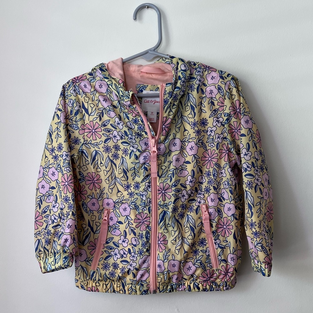 Cat & Jack Lightweight Floral Yellow Rain Jacket Cotton Lining Size 3T
